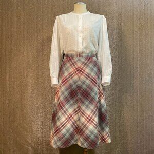 Handmade Cranberry and Grey Wool A-Line Skirt, sz: S-M